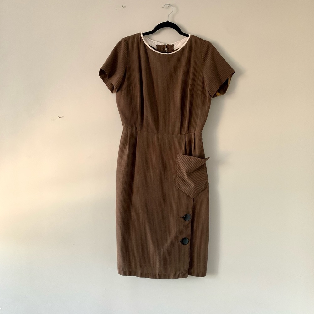 Vintage Seersucker Short-Sleeved Dress